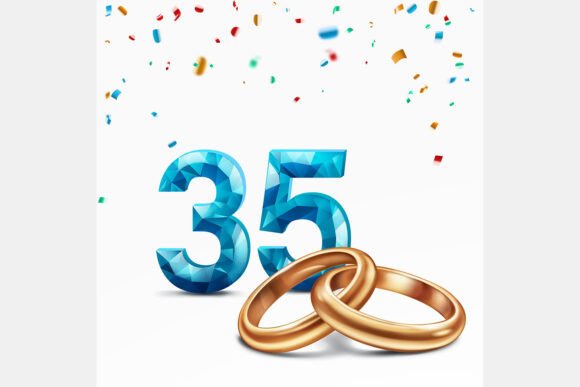 Celebrate Milestones: Blue Number 35 and Golden Wedding Rings