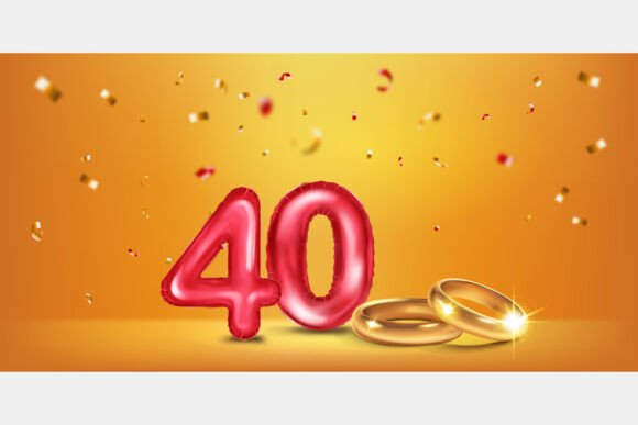 Celebrate Milestones: The Visual Power of a Red Number 40 and Gold Wedding Rings