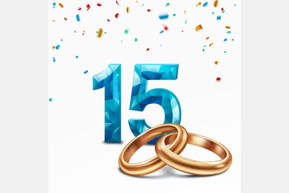 Celebrate the Crystal Anniversary with Blue Number 15 and Golden Wedding Rings