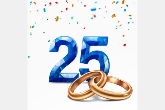 Celebrating Milestones: Blue Number 25 and Golden Wedding Rings in Design