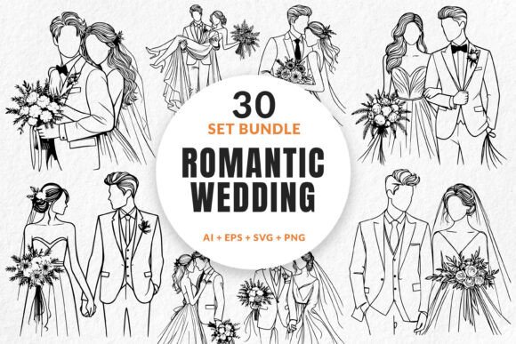 Elegant Line Art Bundle for Wedding & Romantic Design