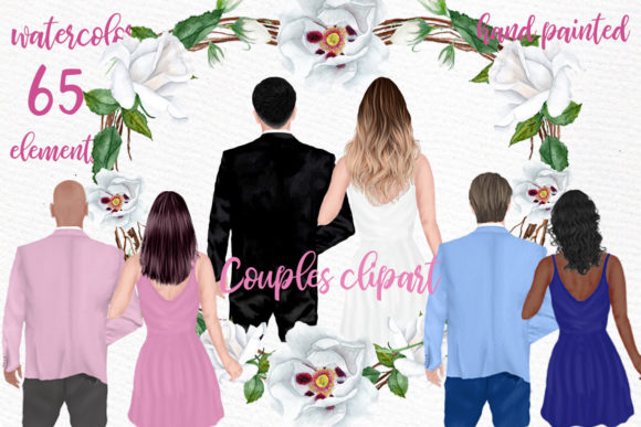 Elegant Watercolor Couples Clipart for Wedding Designs