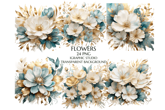 Elevate Designs with Teal and Gold Floral PNGs