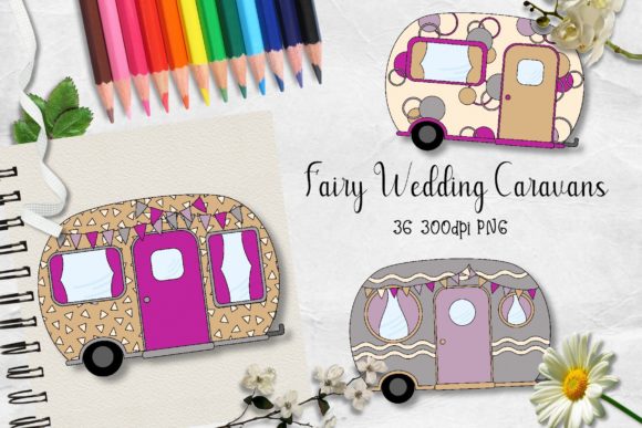 Fairy Wedding Caravans CU Clipart: A Designer's Whimsical Asset