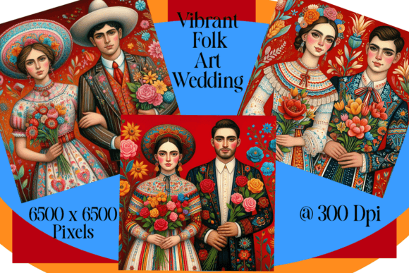 Vibrant Folk Art Wedding Set of 3: A Design Asset for Modern Creatives