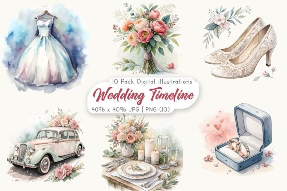 Watercolor Wedding Timeline Clipart: Elevate Your Designs