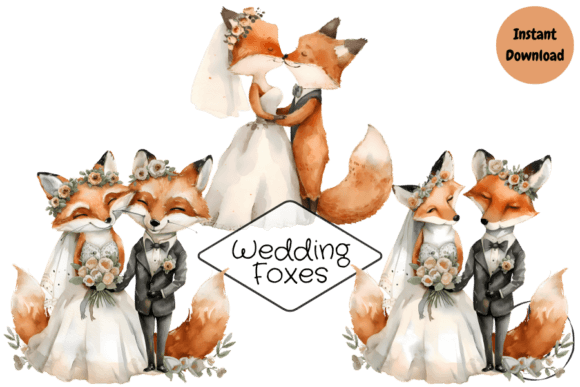 Woodland Elegance: Foxes in Watercolor Wedding Attire